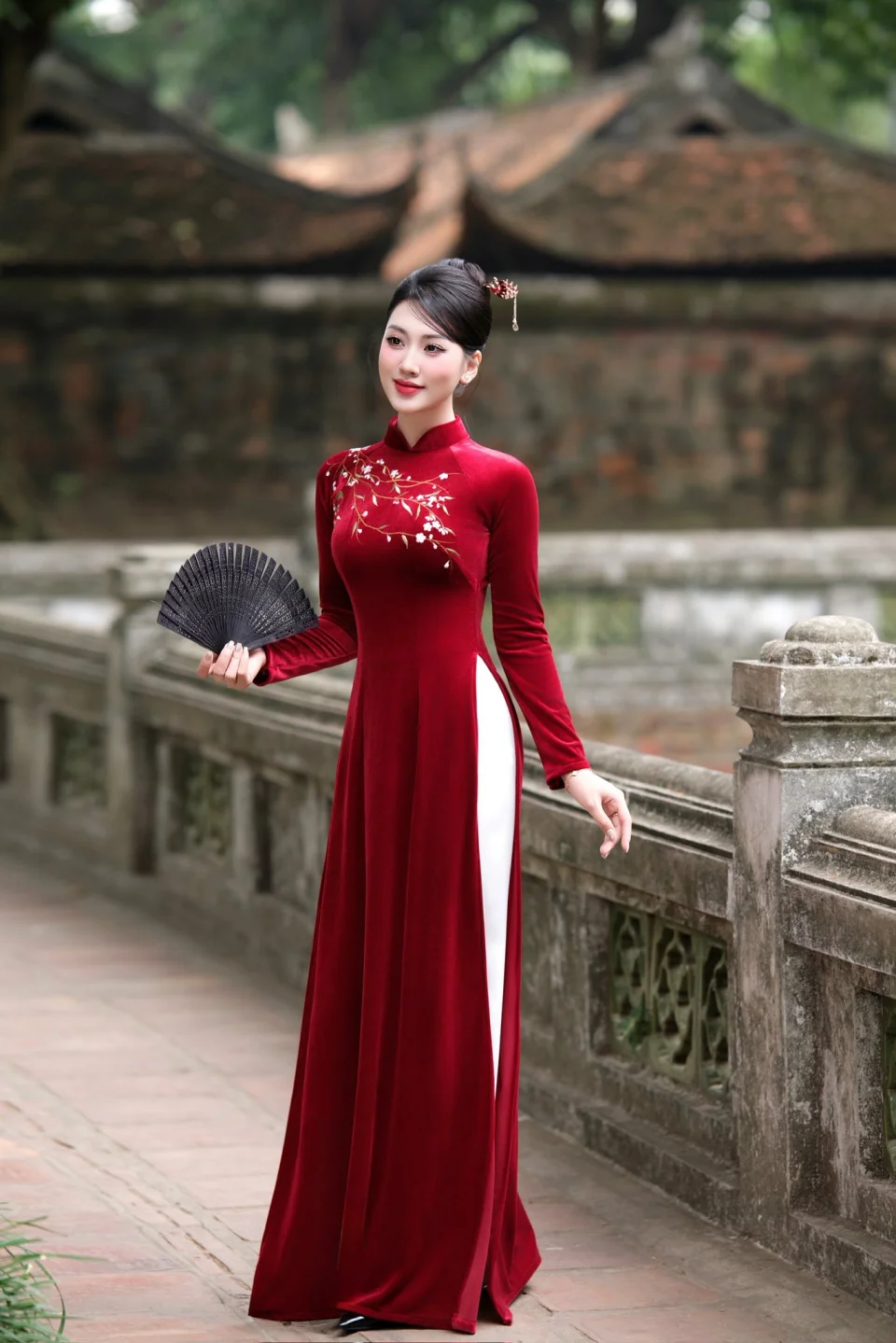 Tạo ảnh áo dài AI - ngoại cảnh dịu dàng - mẫu Ảnh áo dài AI